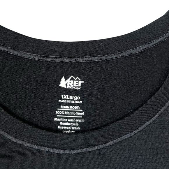 REI Merino 185 Base Layer Top Short Sleeves Black Wool Lightweight Gorpcore 1X - Picture 4 of 6